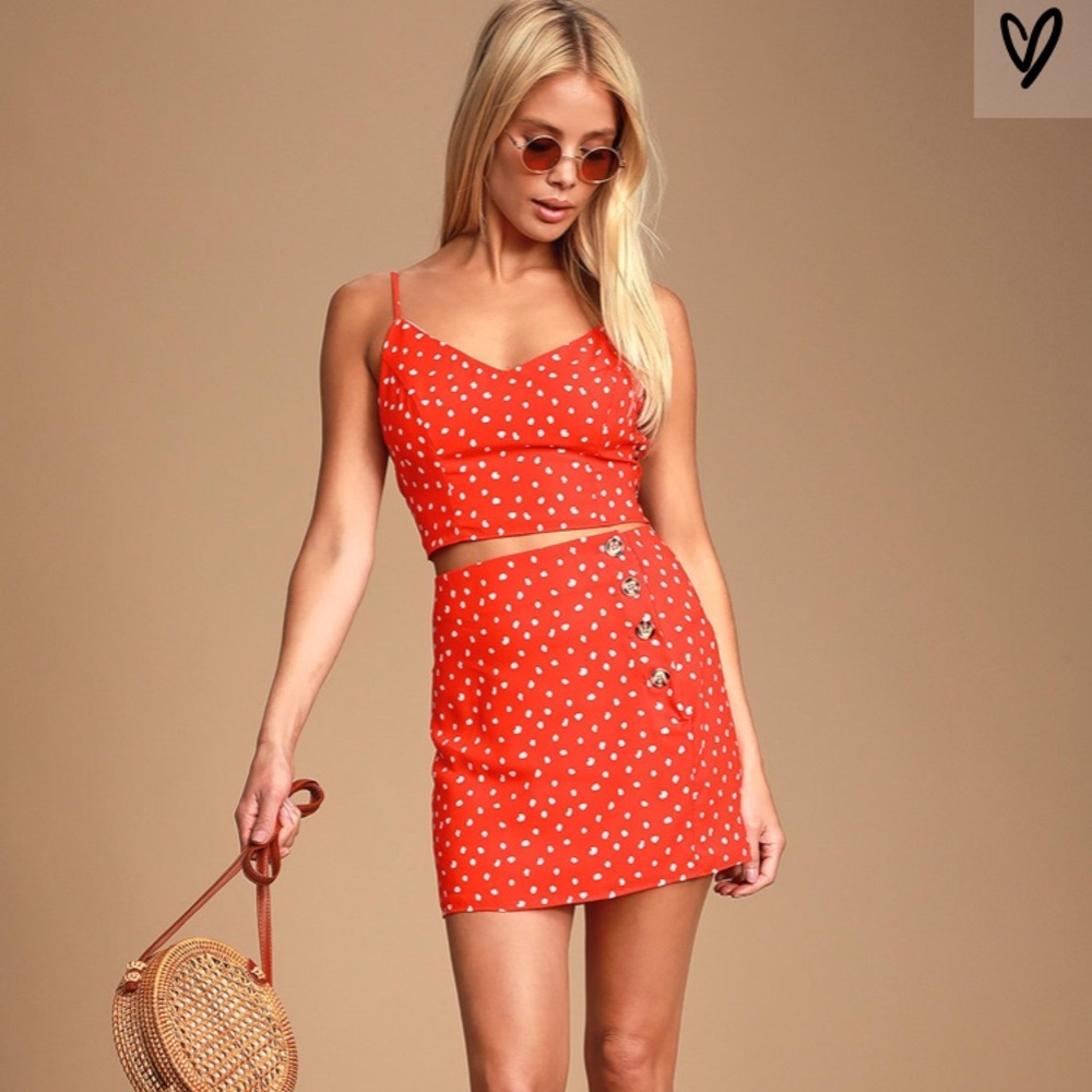 Adorable Red-Orange Dotted Lulu’s Set 💕